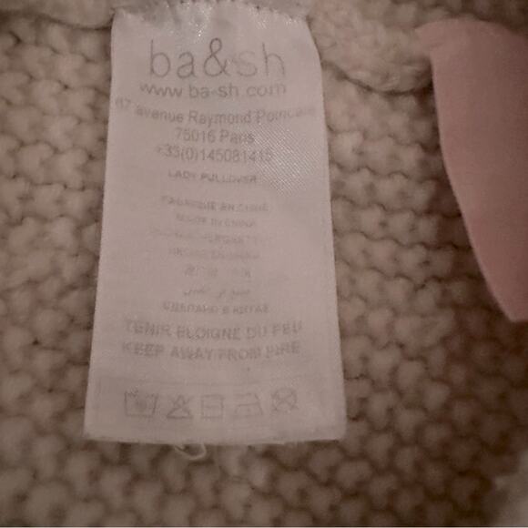 BA&SH Eba Cable Knit Mock Neck Wool Pullover Sweater Small Cream Maroon - Picture 13 of 14